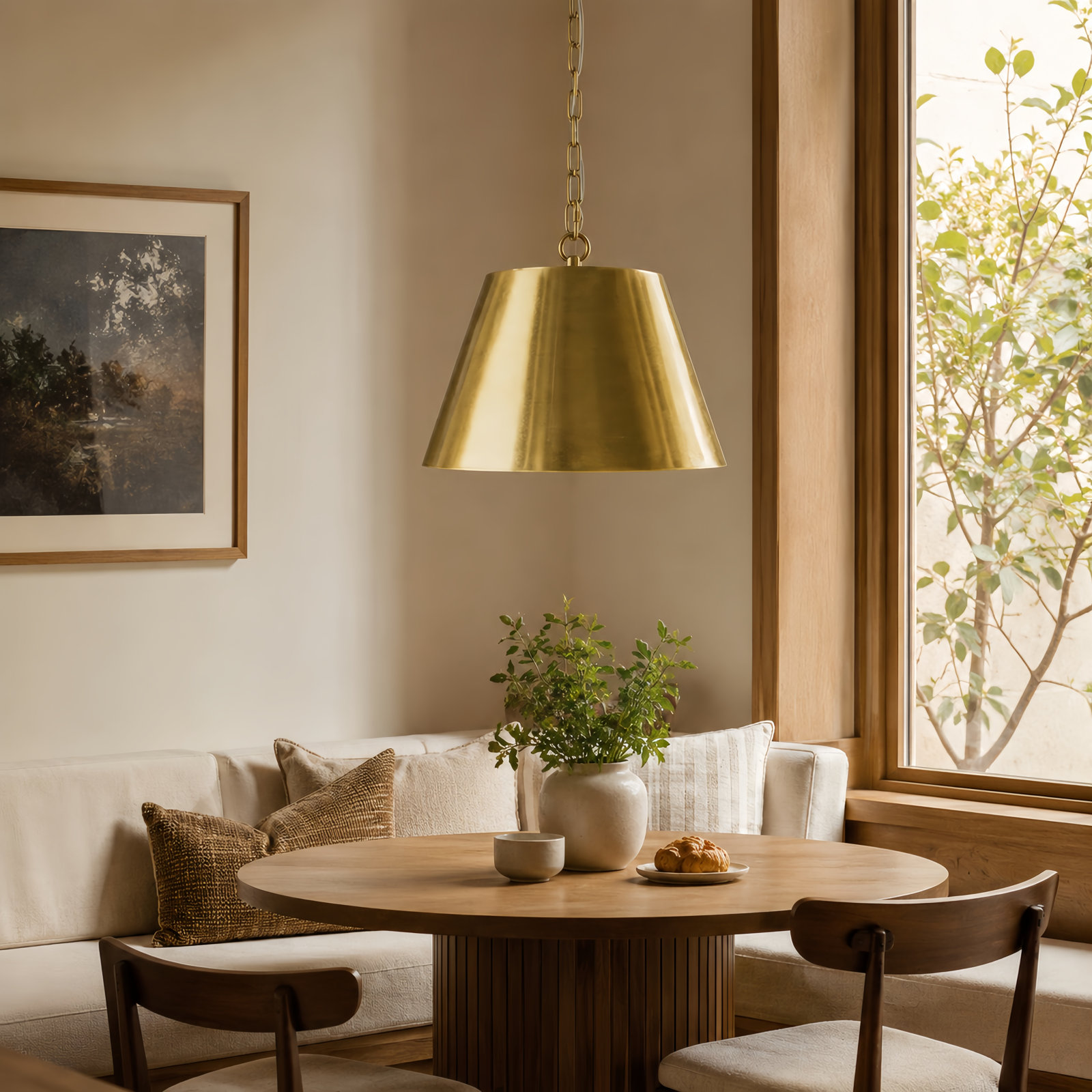 Dimmable Cone Single Light Pendant, 14" H x 11" W x 11" D, Polished Brass