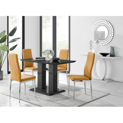 5-Piece Wood Dining Table Set with 4 Faux Leather Upholstered Chairs and Rectangular Table