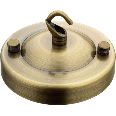 Vintage Ceiling Rose with Hook 108mm Round Metal Ceiling Canopy 60mm High Pendant Light Fitting Ceiling Hook Plate for Chain Fabric Cable Retro Industrial Ceiling Rose for Home Lighting