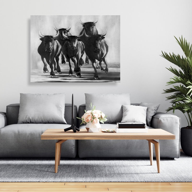 «Group of Bulls at Galops» - décor de toile noire «Man Cave»