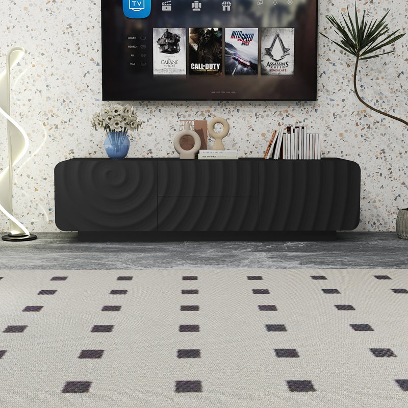 Modern Wood Tv Stand With Storage And Shelves To Fit Tvs, Black