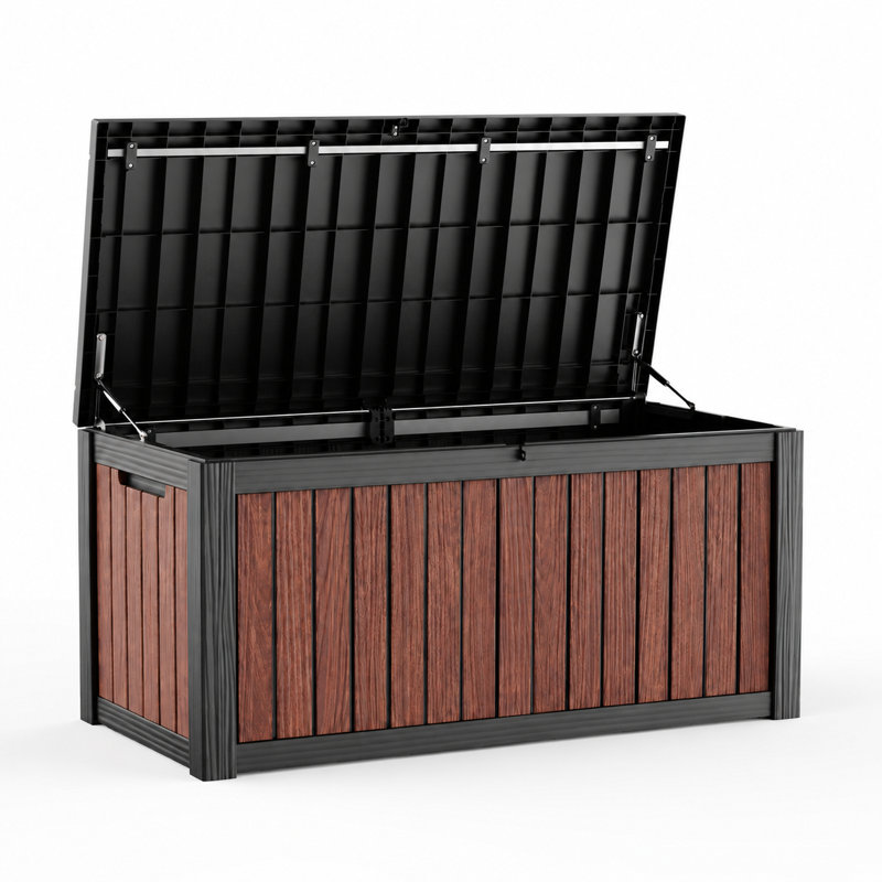 Emperic Design Resin Outdoor Storage Deck Box – Authentic Wood-Grain Embossing with Textured Feel, Weatherproof Patio Organizer for Backyard & Garden