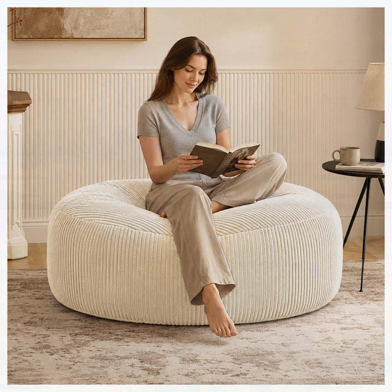 Fauteuil à billes surdimensionné de 6 pi avec rembourrage en mousse à mémoire de forme, housse en tissu doux pour adultes et adolescents, parfait pour le salon et la chambre à coucher