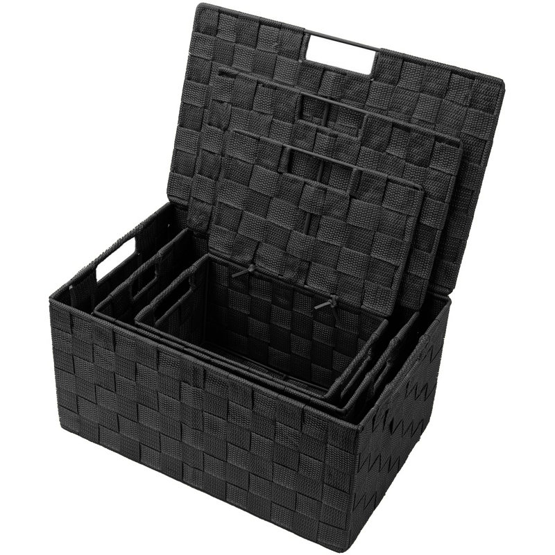 Weave 3 Piece Basket Set - Black