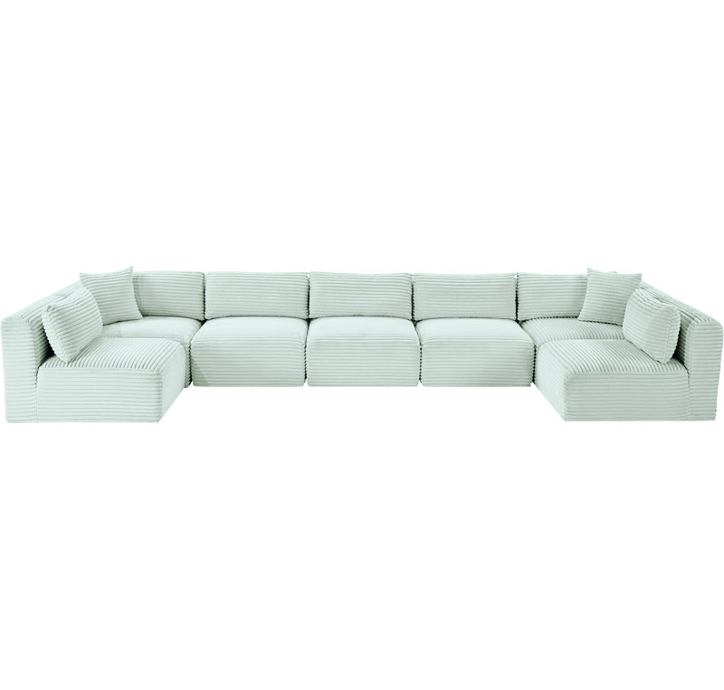Canapé modulaire Carmean, Velours côtelé texturé velours menthe, 5 Armless, 2 Corner