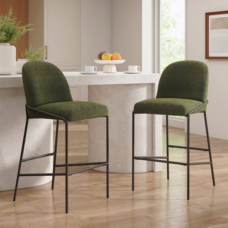 Ensemble de 2 chaises de salle à manger, tabouret de bar rembourré en métal, Vert