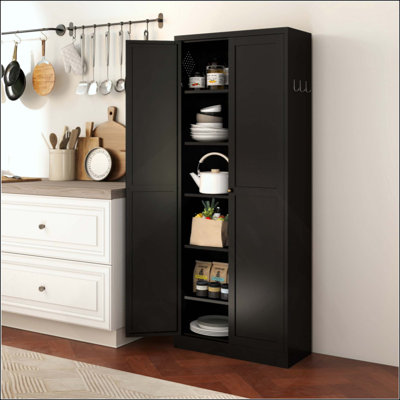 Armoire de cuisine en métal avec portes, organisateur de rangement autoportant robuste avec 5 tablettes réglables, assemblage sans outil pour garde-manger, cuisine, salle de bain