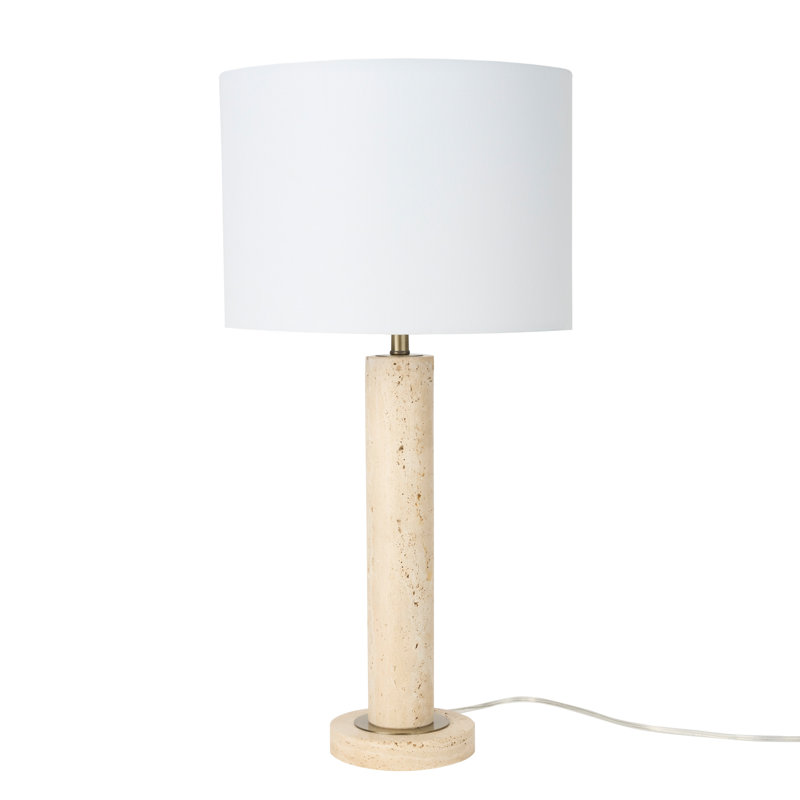 28" Travertine Stone Pillar Table Lamp