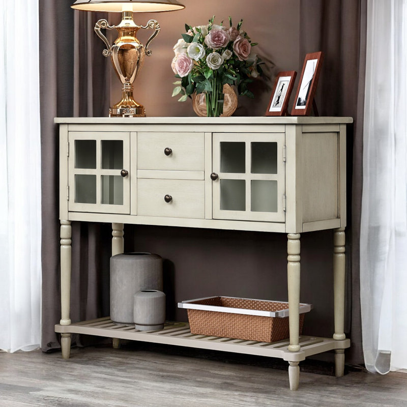 Console de 42 po Danner, table d'entrée, canapé avec deux tiroirs Danner, Gris antique, Beige