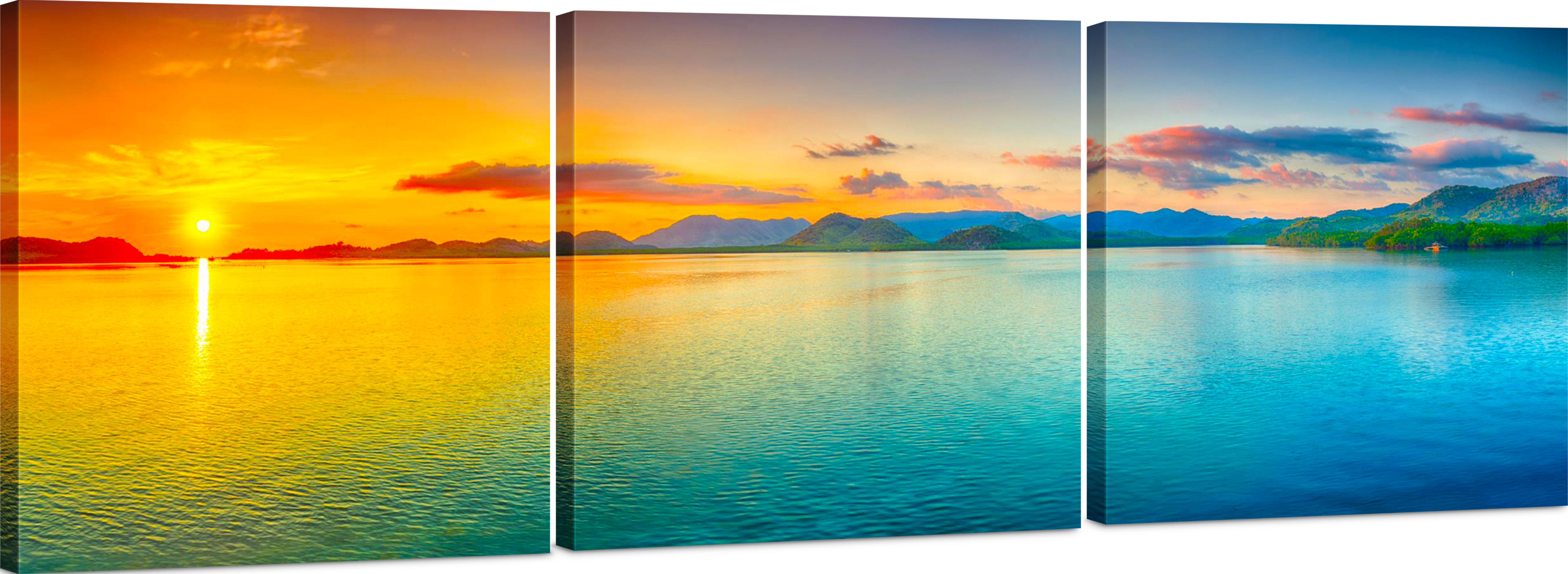 Dovecove Panoramic Ocean Sunset - 3 Piece Wrapped Canvas Photograph ...