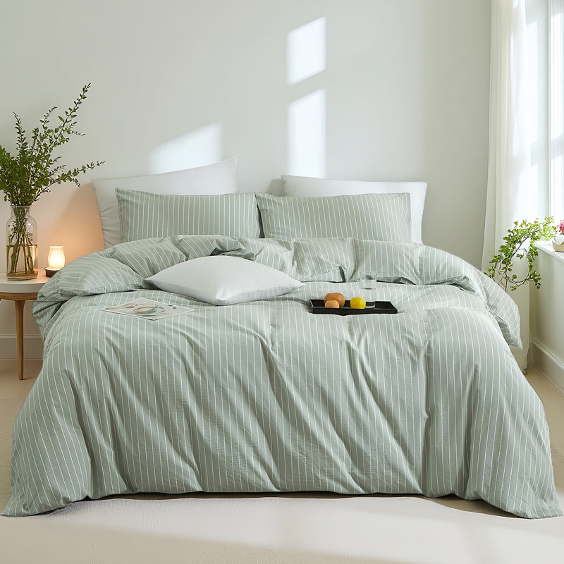 XINMIANFANG Striped Duvet Cover Set 100% Washed Cotton Comforter Cover for All Seasons Linen Feel Bedding Set