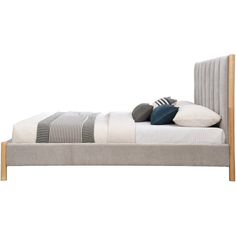 Lit à panneau tapissier Gasaway, Tissu de polyester gris, Très grand