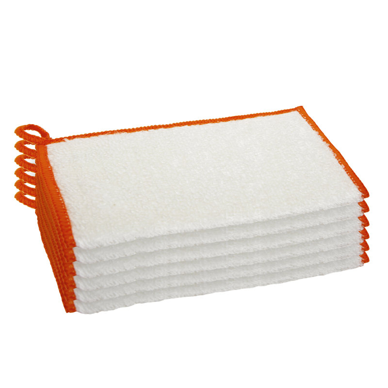 Set of 6 White and Orange Bamboo Kitchen Cloths