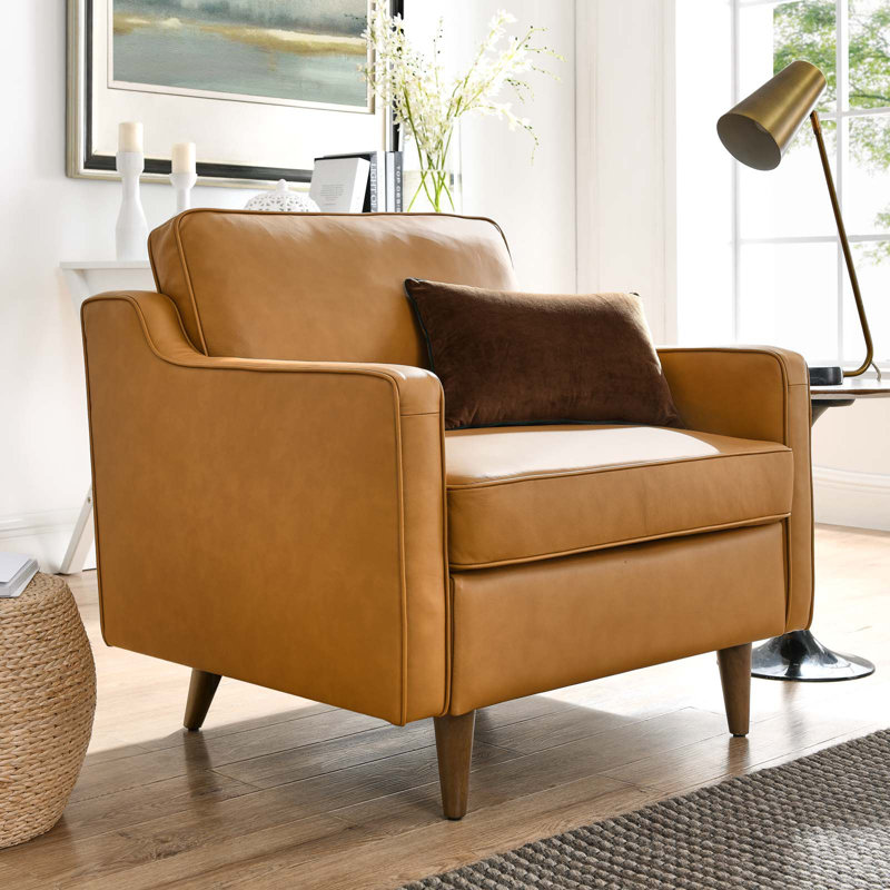 Impart Genuine Leather Armchair, Tan Genuine Leather