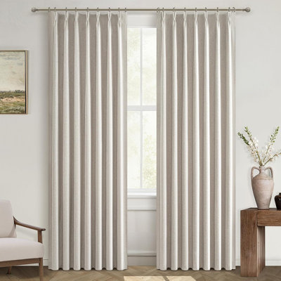 90 Inch Blackout Linen Curtains – Thermal Insulated Noise Reducing Drapes with Pinch Pleat & Back Tab Design