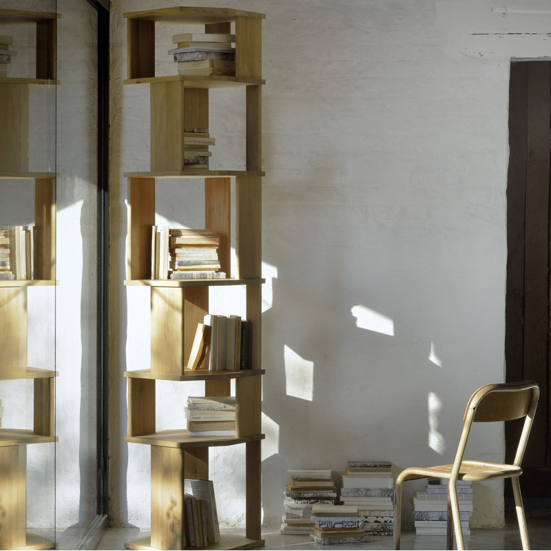 Stairs Solid Wood Geometric Bookcase, Varnished Teak