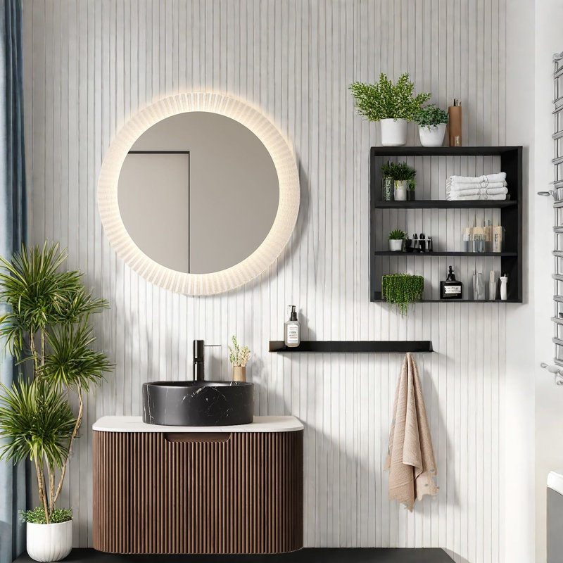 Meuble-lavabo moderne en céramique avec plateau en pierre frittée peu encombrante pour la maison