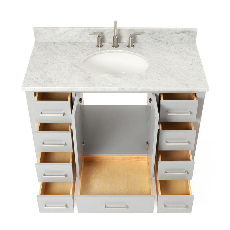 Ensemble de meuble-lavabo simple Flynt, Oval, Gris / Nickel brossé, L 43 po