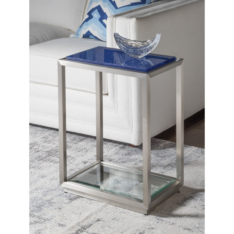 Ultramarine Blue Glass and Metal Accent Table