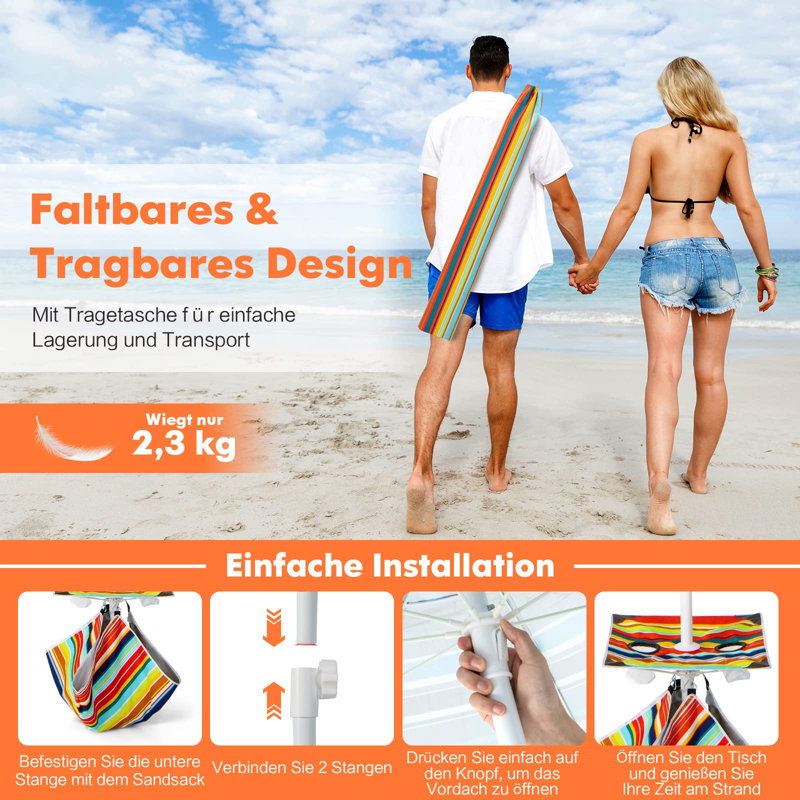 Arletha 176cm Beach Parasol, Red/Yellow/Blue