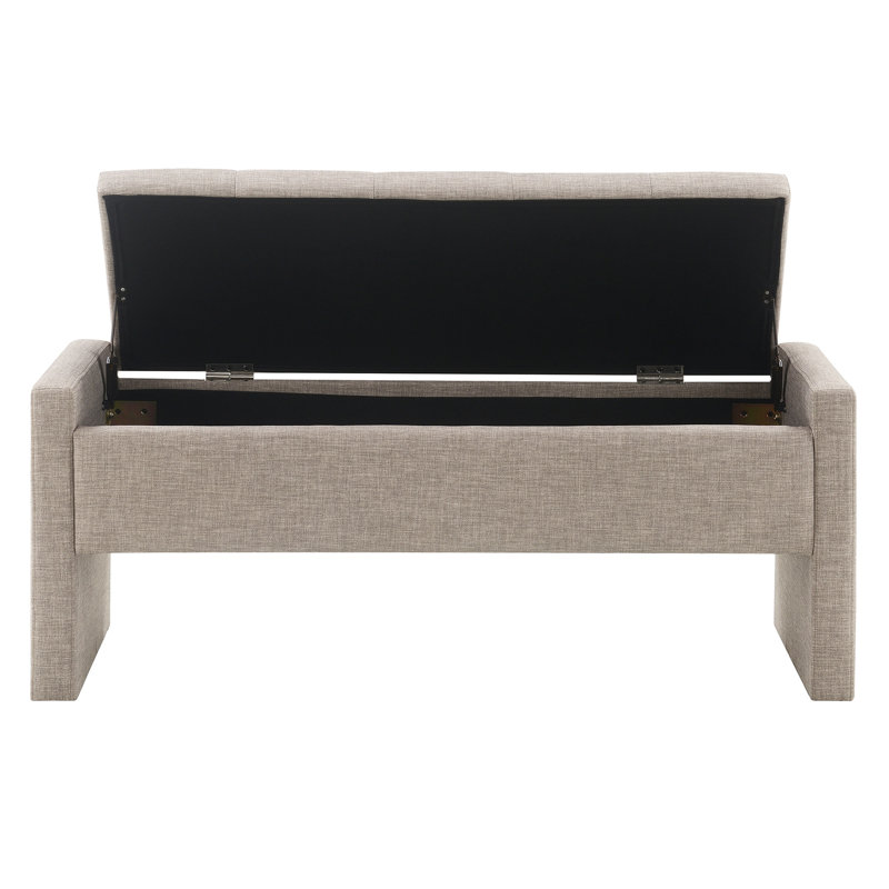 Grand tabouret de table basse avec rangement - Tissu en lin gris à couture soignée pour salon moderne, Gris brun
