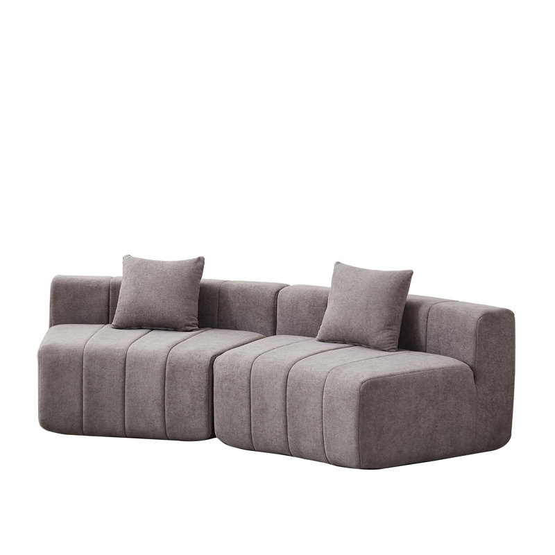 Chenille Curved Sectional Sofa With 2 Pillows,Curved Symmetrical Modular Semi Circular Sofa Sectional, Gray Chenille