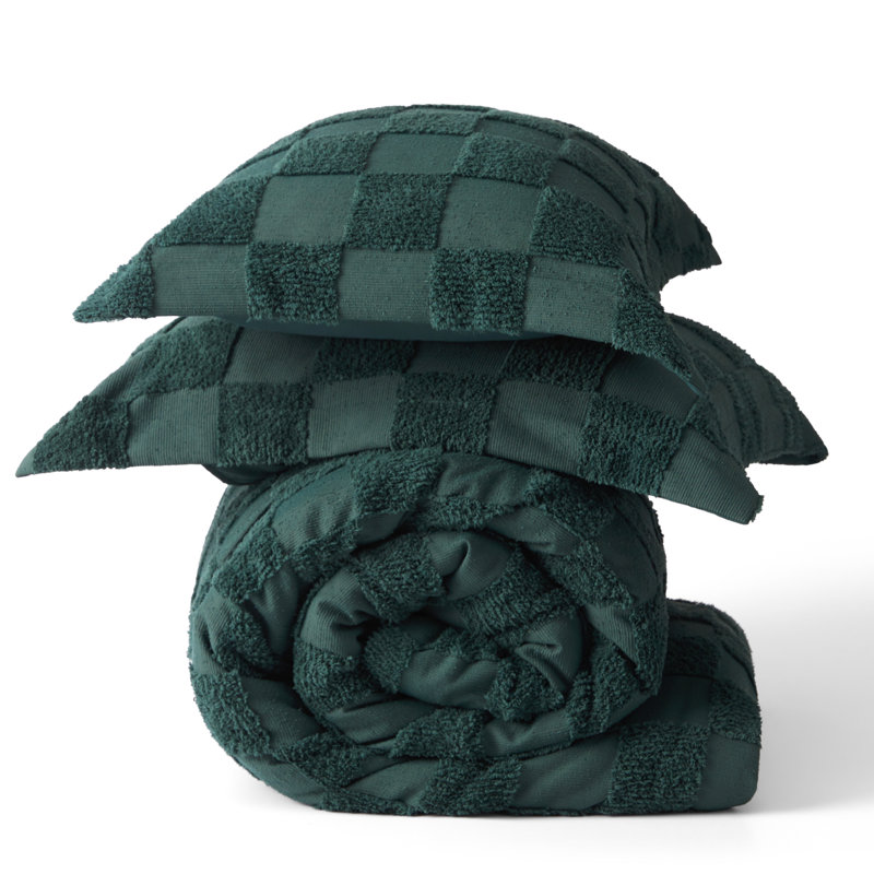 Ensemble d'édredon pour lit ferme à carreaux touffeté Boho, 230GSM, Édredon pour grand lit + 2 taies décoratives, Vert clair