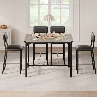 Ensemble de salle à manger 5 pièces pour 4 personnes, table de cuisine compacte avec 4 tabourets de bar rembourrés en cuir PU, conception en H peu encombrante pour les petits appartements et les recoins.