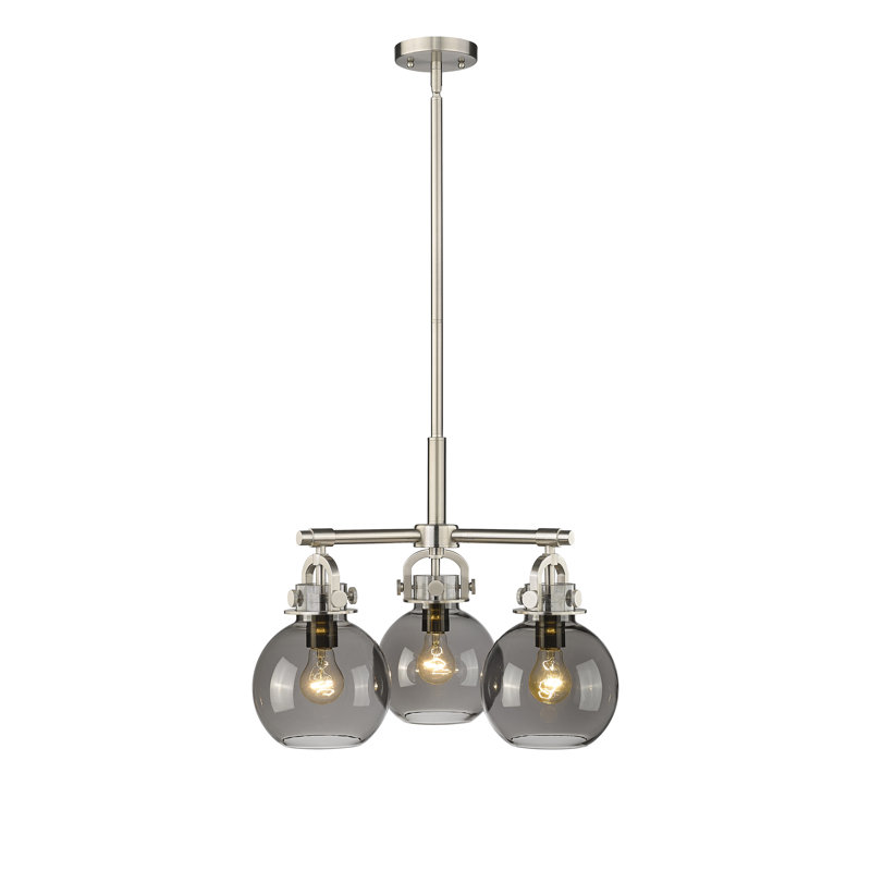 Luminaire suspendu sur tige 3 lumières Lantz, Plaqué couleur fumée, Nickel satiné