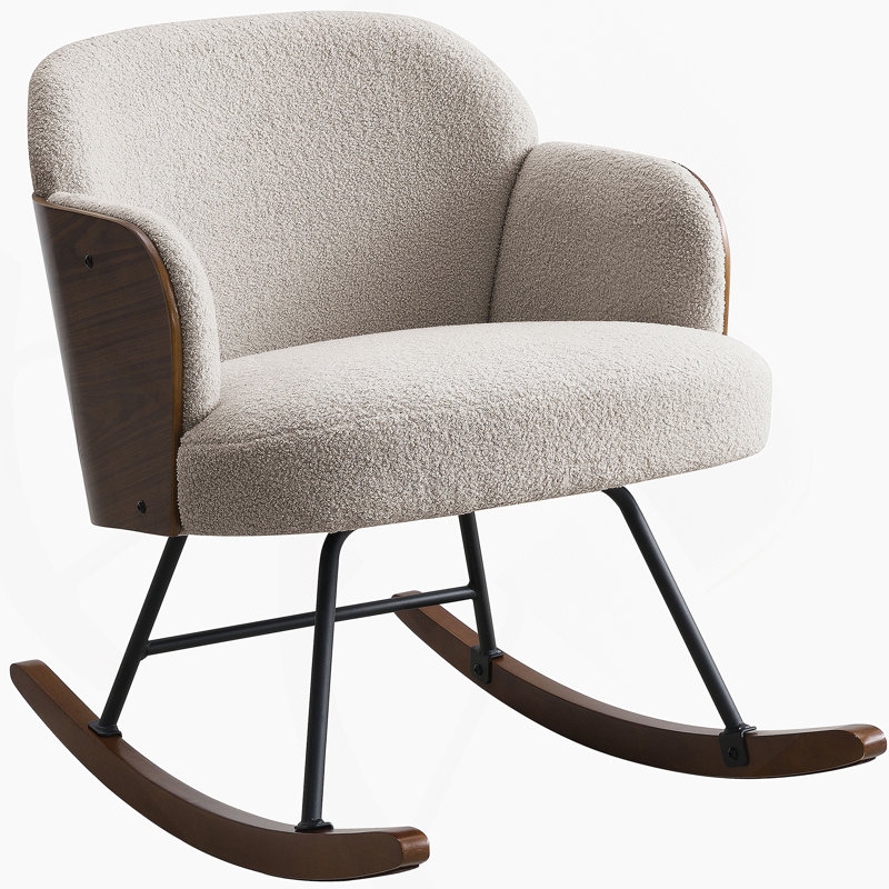 Upholstered Rocking Chair with Metal Legs, Beige