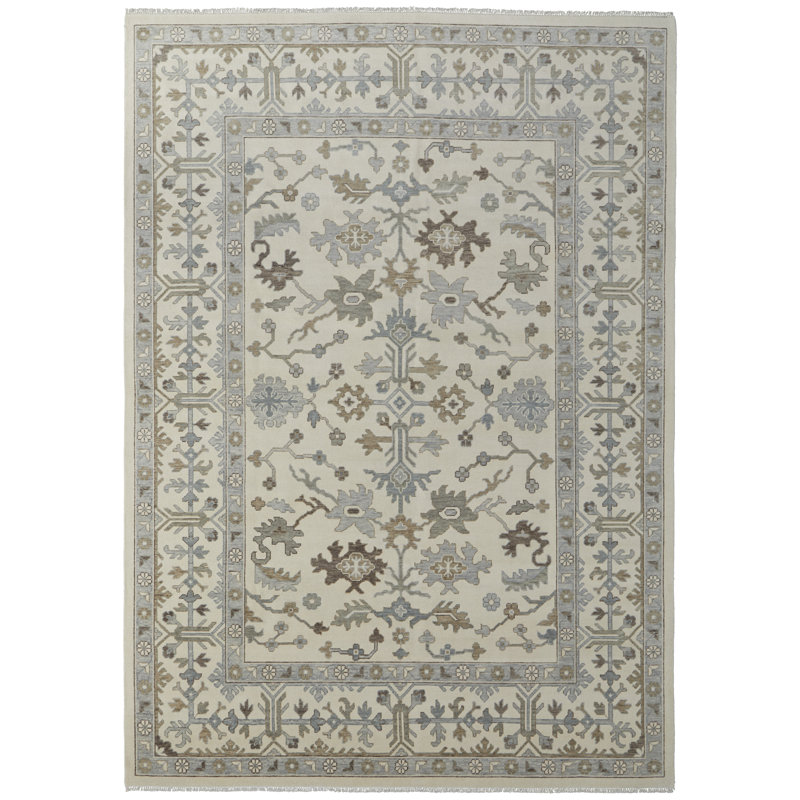 Karina Hand Knotted Wool Ikat Area Rug in Beige/Dash Gray, Rectangle 8'6" x 11'6"
