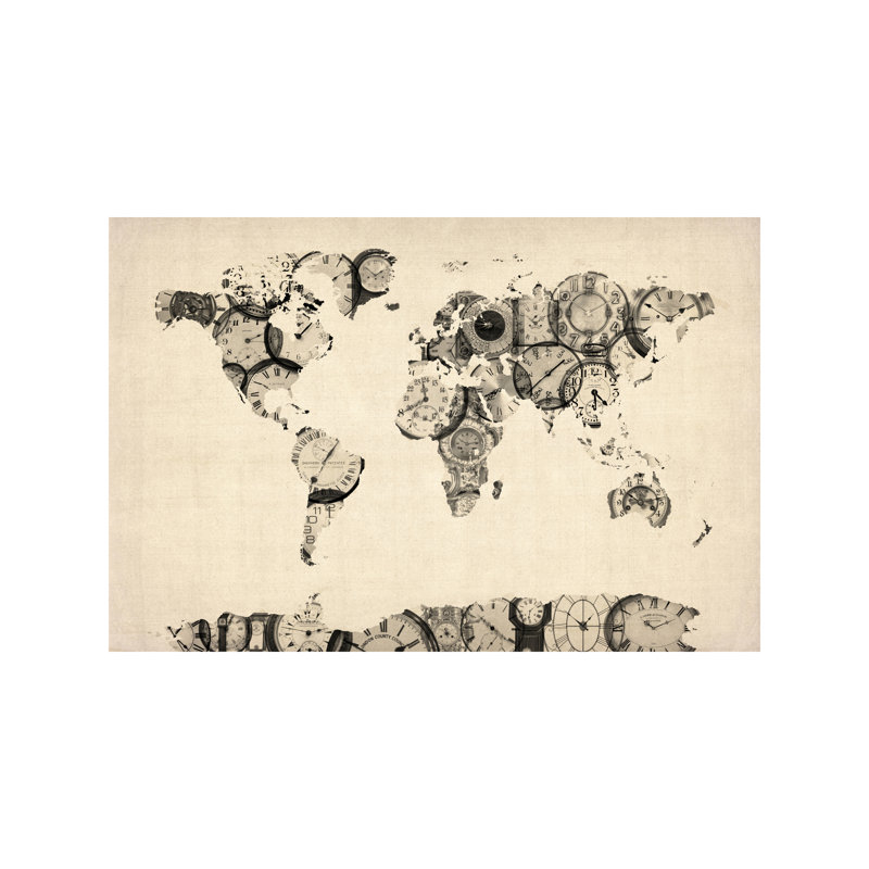 Map Of The World Map From Old Clocks by Michael Tompsett - Wrapped Canvas Print, 66.04 cm H x 45.72 cm W x 1.91 cm D