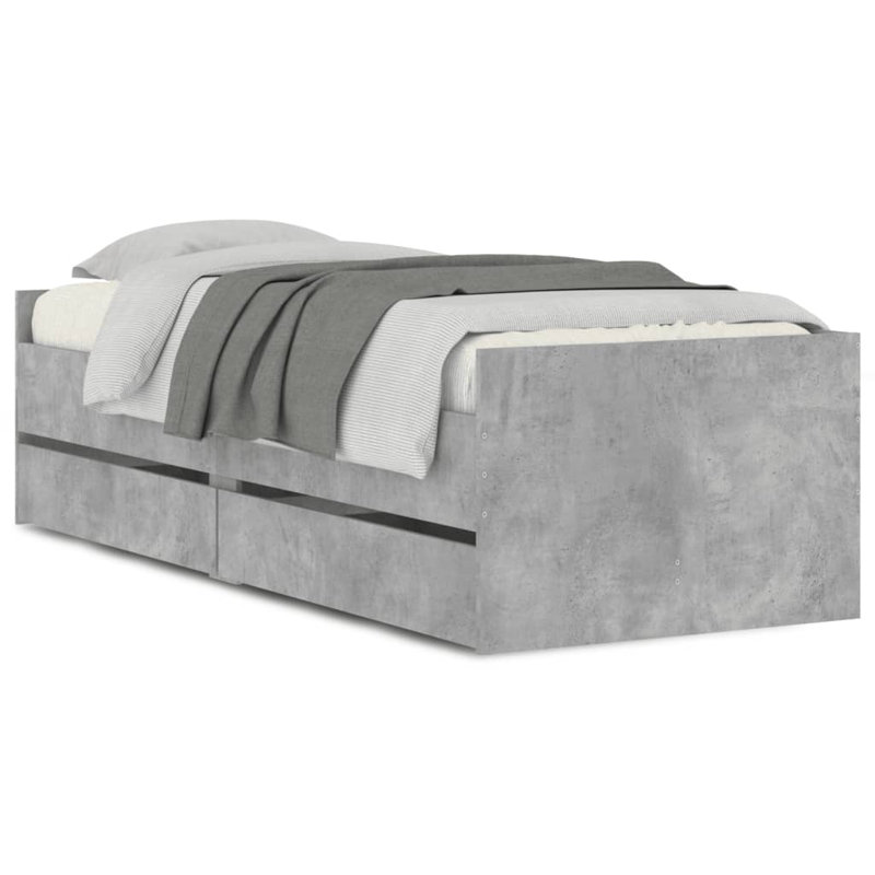 17 Stories Bed Frame With Drawers 75X190 Cm Small Single, Concrete Grey, 78 x 193cm