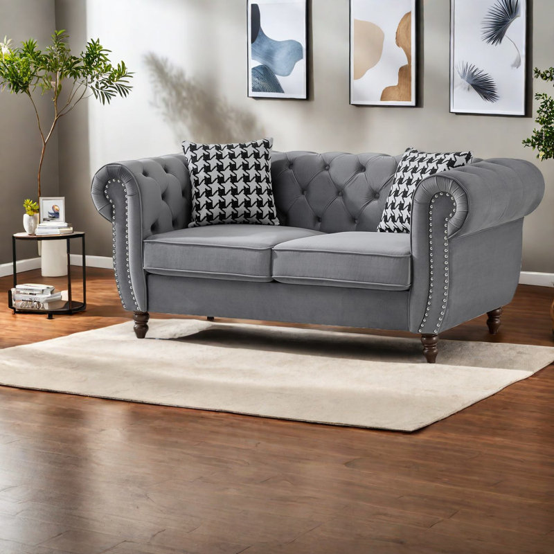 Canapé Chesterfield compact en velours compact de 65 pouces pour la maison