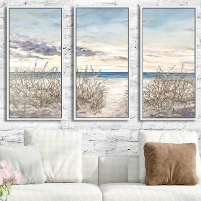 Peaceful Beaches - 3 pièces, peinture sur toile à cadre flottant