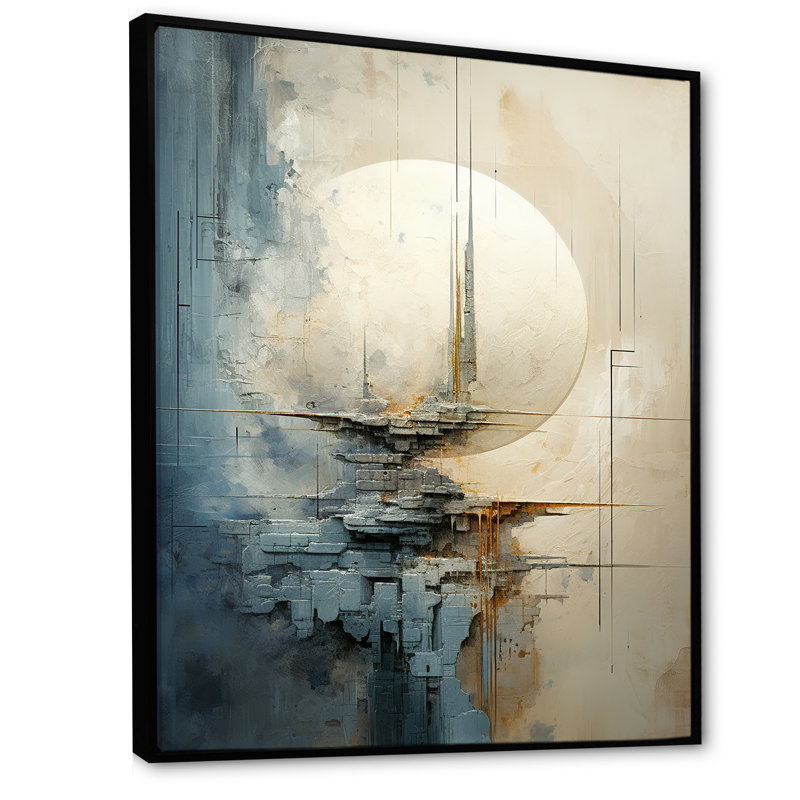 Minimalisme lune fantaisie collage sur toile, Cadre flottant noir, H 32 po x l 24 po x P 1 po