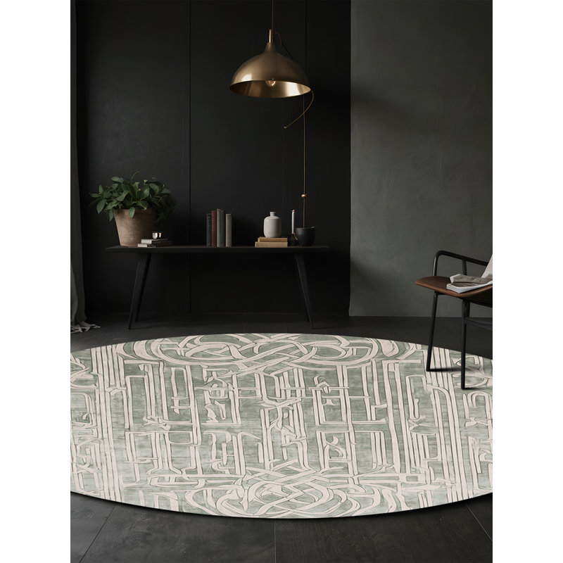 Machine Washable Beige Area Rug, Round 5'