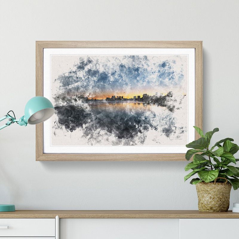 Cambridge Massachusetts Skyline - Single Picture Frame Painting on MDF, 62cm H x 87cm W x 2cm D, Oak Framed