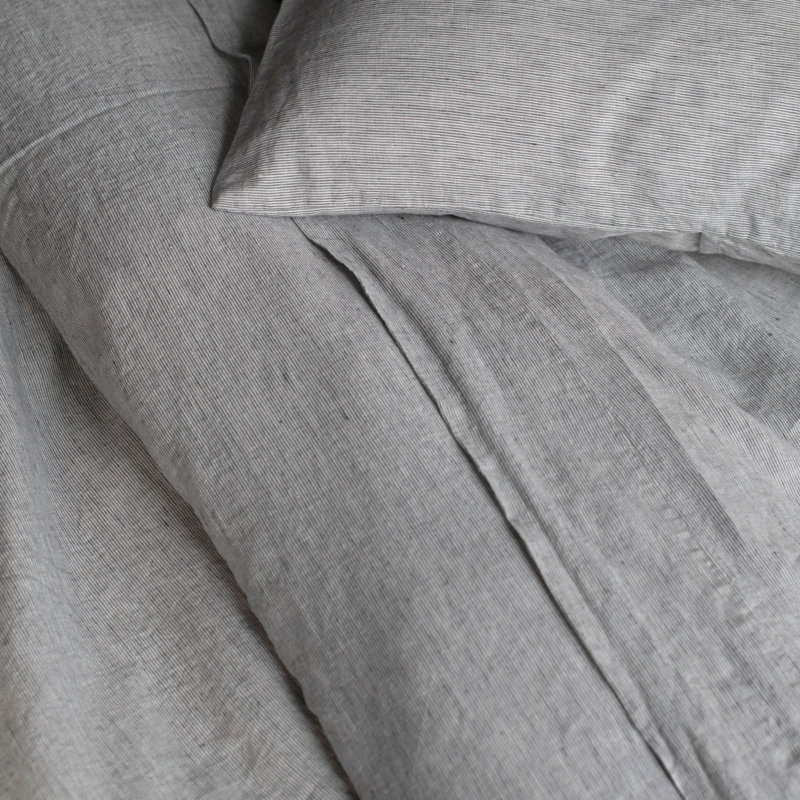 100% French Linen Sheet Set, California King Sheet Set with 2 Pillowcases, Shadow Pinstripe
