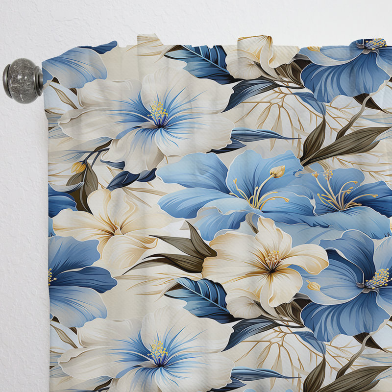 Motif tropical azur Oasis Azure - rideau à motif floral obscurcissant - 1 panneau, L 52 po x L 108 po