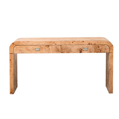 Burl Wood Living Room Table - Ideal For Rustic Spaces, Functional Surface, Reliable Support, Simple Assembly Modern Foyer Console With Natural Veneer Artful And Practical, Minimalist Legs, Long