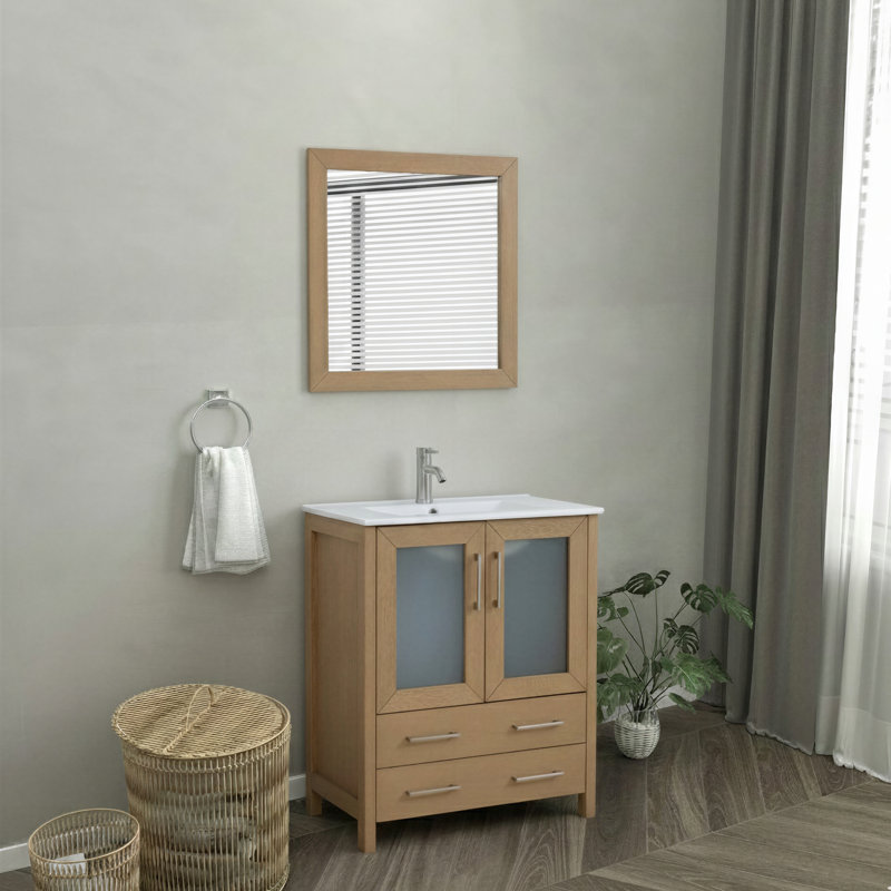  Ensemble de meuble-lavabo simple 30 "avec miroir, Chêne naturel