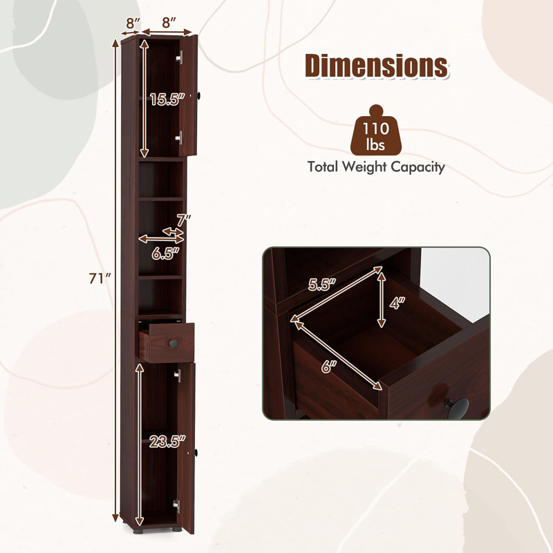 Armoire de rangement étroite 71 po, Brun