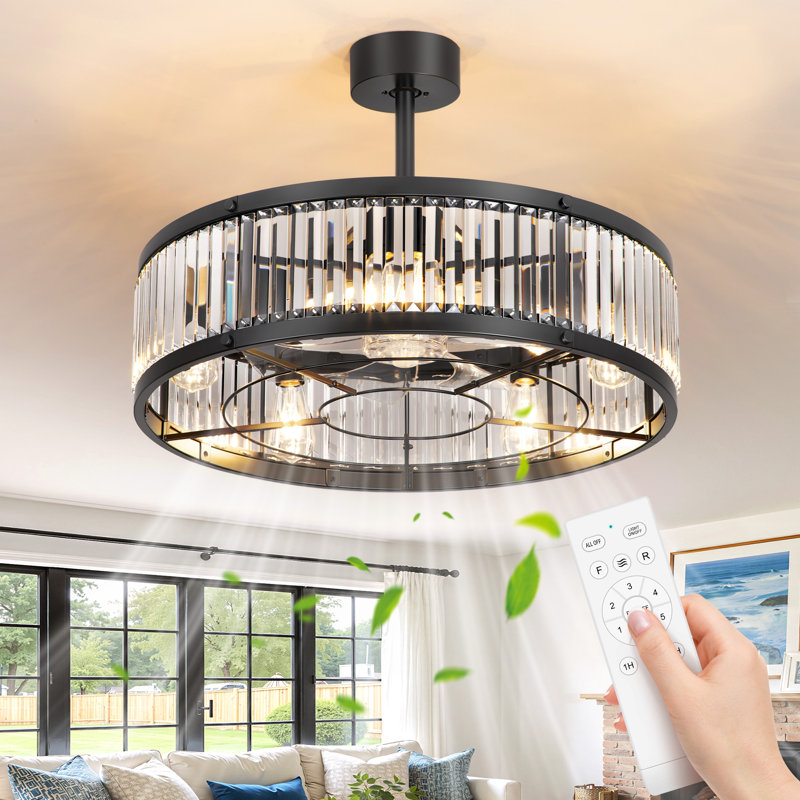 28" Caged Ceiling Fan with Light, 5 E26 Sockets, Quiet DC Motor, Remote Control