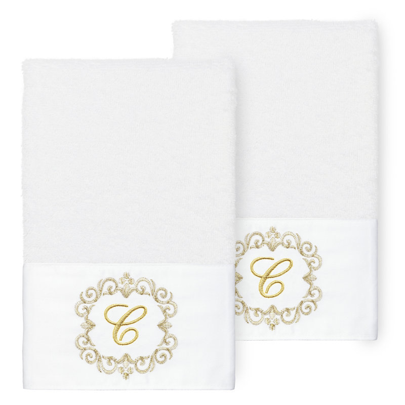Winston Porter 100% Turkish Cotton MONICA 2PC Embellished Hand Towel Set, C