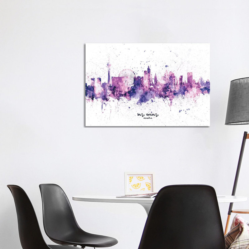 Las Vegas Nevada Skyline Splash Purple by Michael Tompsett - 1 Piece Wrapped Canvas Wall Art, 20.32 cm H x 30.48 cm W