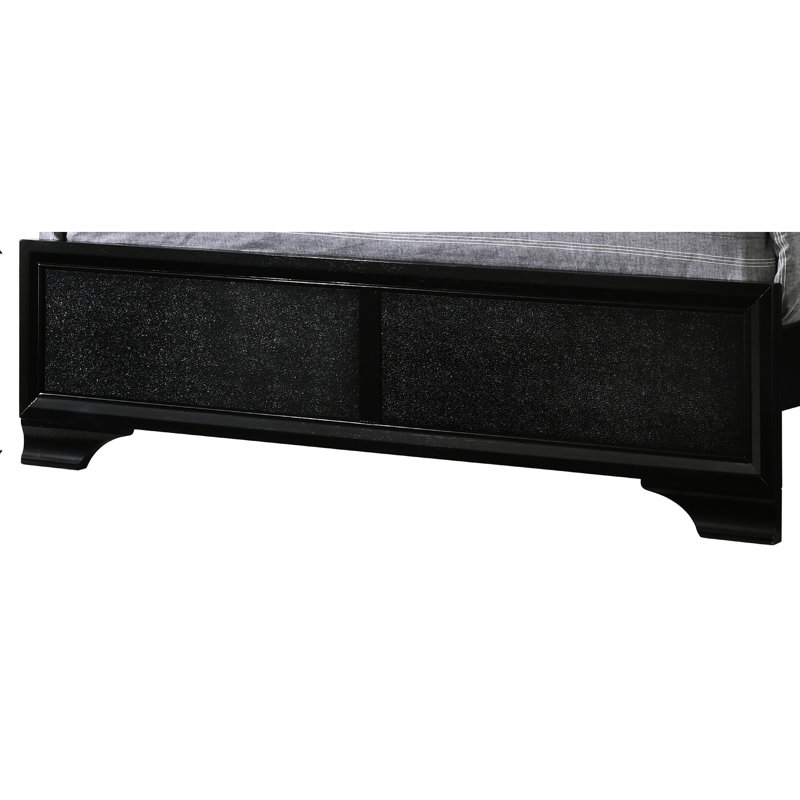 Lit double tapissier avec tête de lit noire et lumières à DEL de style moderne