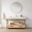 Meuble-lavabo simple 55 po Driden avec support en métal jaune bronze et plateau en pierre composite blanche