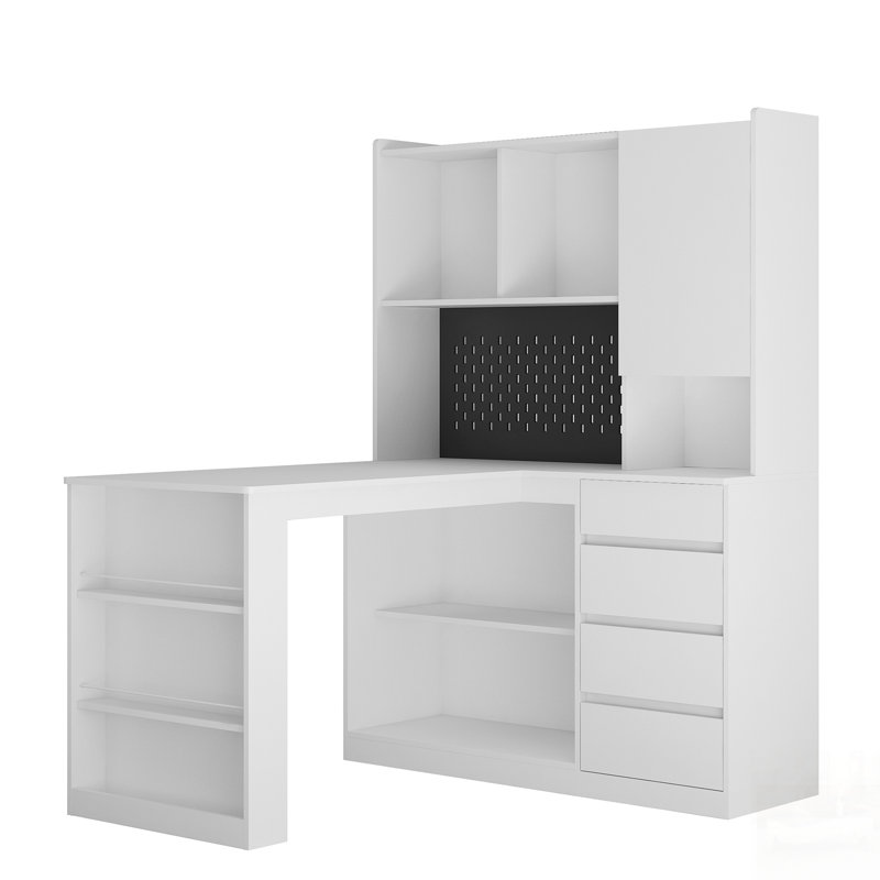 Bureau en L avec chargeur, tiroir d'ordinateur, bibliothèque, lumière DEL, conception d'angle moderne pour le bureau à domicile et les jeux