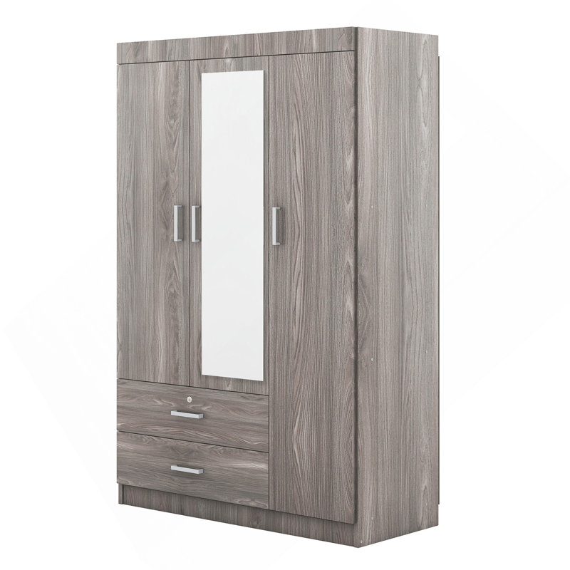 Armoire à miroir 3 portes avec tablettes, Gris